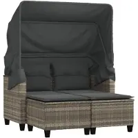 vidaXL Canapé de jardin 2 places et auvent tabourets gris clair rotin