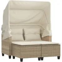 vidaXL Canapé de jardin 2 places avec toit et tabourets Beige Poly rotin