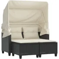 vidaXL Canapé de jardin 2 places avec toit et tabourets Noir Poly rotin