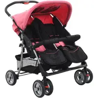 vidaXL Poussette jumelle rose et noire acier