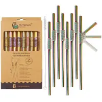 SmartaSaker Paille Ronde Turtleneck en Acier Inoxydable Arc-en-Ciel (Lot de 8 Pièces)