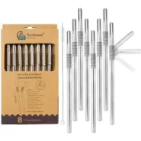 SmartaSaker Paille Pliable en Acier Inoxydable Argenté (Lot de 8 Pièces)