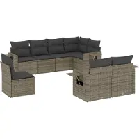 vidaXL Ensemble de jardin canapé 8 pièces avec coussins Gris Poly rotin