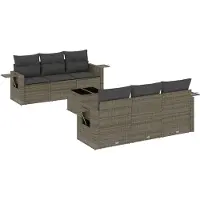 vidaXL Ensemble de salon de jardin 7 pièces avec coussins Gris Poly rotin
