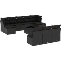 vidaXL Ensemble de salon de jardin 11 pièces avec coussins noir poly rotin