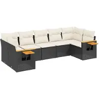 vidaXL Ensemble de salon de jardin 7 pièces avec coussins noir poly rotin