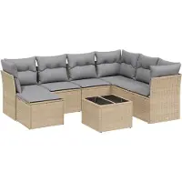 vidaXL Ensemble de jardin canapé 8 pièces avec coussins Beige Poly Rattan