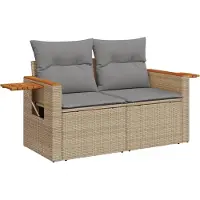 vidaXL Ensemble de salon de jardin 7 pièces avec coussins Beige Poly Rattan