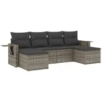 vidaXL Ensemble de salon de jardin 6 pièces avec coussins Gris Poly rotin