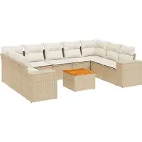 vidaXL Ensemble de salon de jardin 10 pièces avec coussins Beige Poly Rattan