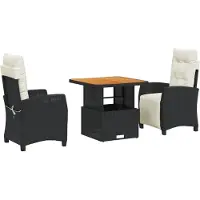 vidaXL Ensemble de jardin 3 pièces avec coussins Noir Poly Rattan