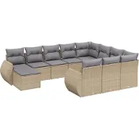 vidaXL Ensemble de salon de jardin 11 pièces avec coussins Beige Poly Rattan