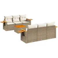 vidaXL Ensemble de salon de jardin 7 pièces avec coussins Beige Poly Rattan