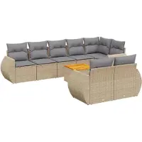 vidaXL Ensemble de salon de jardin 9 pièces avec coussins beige Poly rotin