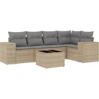 vidaXL ensemble de salon de jardin 6 pièces avec coussins Beige Poly Rattan