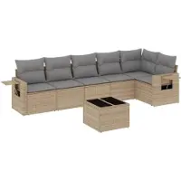 vidaXL Ensemble de salon de jardin 7 pièces avec coussins Beige Poly Rattan