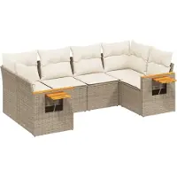 vidaXL Ensemble de salon de jardin 6 pièces avec coussins Beige Poly Rattan