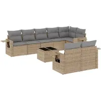 vidaXL Ensemble de salon de jardin 9 pièces avec coussins beige Poly rotin