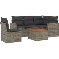 vidaXL Salon de jardin 6 pcs avec coussins gris résine tressée