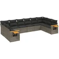 vidaXL Ensemble de salon de jardin 10 pièces avec coussins Gris Poly Rattan