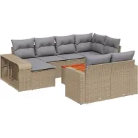 vidaXL Ensemble de salon de jardin 11 pièces avec coussins Beige Poly Rattan