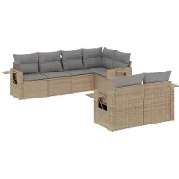 vidaXL Ensemble de salon de jardin 7 pièces avec coussins Beige Poly Rattan
