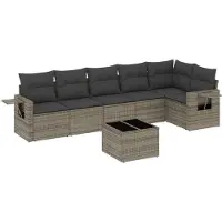 vidaXL Ensemble de salon de jardin 7 pièces avec coussins Gris Poly rotin
