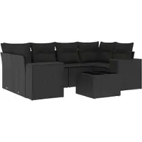 vidaXL Ensemble de salon de jardin 7 pièces avec coussins noir poly rotin