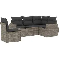 vidaXL Ensemble de salon de jardin 5 pièces avec coussins Gris Poly rotin