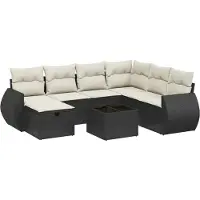 vidaXL Ensemble de jardin canapé 8 pièces avec coussins noir poly rotin