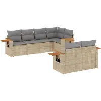 vidaXL Ensemble de salon de jardin 7 pièces avec coussins Beige Poly Rattan