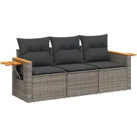 vidaXL Ensemble de salon de jardin 3 pièces avec coussins Gris Poly rotin