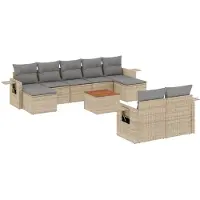 vidaXL Ensemble de salon de jardin 10 pièces avec coussins Beige Poly Rattan