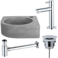 FortiFura Fuente Pack Lave-mains d'angle - 31.5x31.5x10cmcm - 1 trou de robinet - robinet Chrome - Béton SW696234/SW696209/SW696219/SW642464