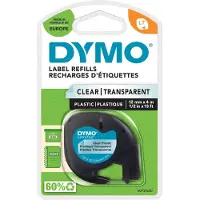 Dymo LetraTag Ruban Adhésif Lettré 12 mm x 4 m Noir Transparent