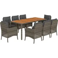 vidaXL Salon de jardin 9 pièces avec coussins Gris Poly Rattan