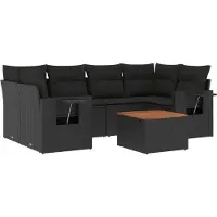 vidaXL Salon de jardin 7 pcs avec coussins noir résine tressée
