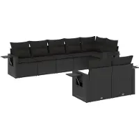vidaXL Ensemble de jardin canapé 8 pièces avec coussins noir poly rotin