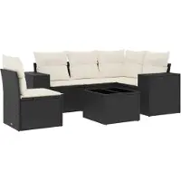 vidaXL Ensemble de salon de jardin 6 pièces avec coussins noir poly rotin