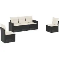 vidaXL Ensemble de salon de jardin 5 pièces avec coussins noir poly rotin