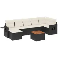 vidaXL Ensemble de jardin canapé 8 pièces avec coussins noir poly rotin