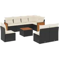 vidaXL Ensemble de salon de jardin 9 pièces avec coussins noir poly rotin