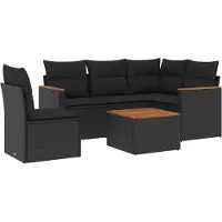 vidaXL Ensemble de salon de jardin 6 pièces avec coussins noir poly rotin