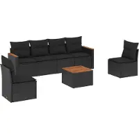vidaXL Ensemble de salon de jardin 7 pièces avec coussins noir poly rotin