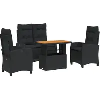 vidaXL Ensemble de jardin 4 pièces avec coussins Noir Poly Rattan