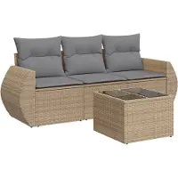 vidaXL Ensemble de salon de jardin 4 pièces avec coussins Beige Poly Rattan