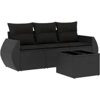 vidaXL Ensemble de salon de jardin 4 pièces avec coussins noir poly rotin
