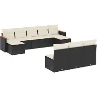 vidaXL Ensemble de 10 canapés de jardin avec coussins noir poly rotin