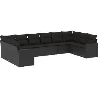 vidaXL Salon de jardin 10 pcs avec coussins noir résine tressée
