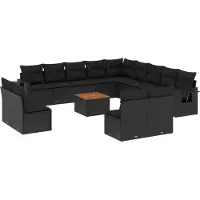 vidaXL Salon de jardin avec coussins 14 pcs noir résine tressée